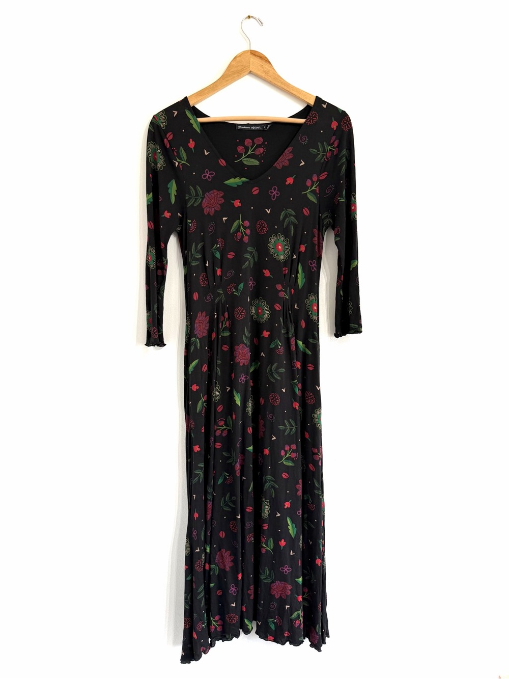 Gudrun Sjoden Black Floral Long Sleeve V-Neck Midi Dress